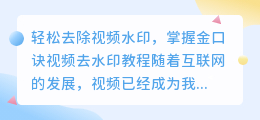 轻松去除视频水印,掌握金口诀视频去水印教程