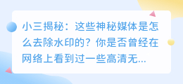 小三揭秘:这些神秘媒体是怎么去除水印的?