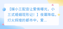 媒小三配音让爱情曝光,小三式婚姻现形记!