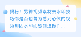 揭秘!男神视频素材去水印技巧
