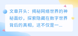 网页媒小三:破解者揭秘真相,带你一起破解网络世界