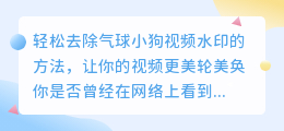轻松去除气球小狗视频水印的方法