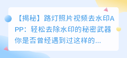 如何用路灯照片视频去水印APP去除水印的疑问与技巧