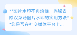 去除汉菜汤图片水印的实用方法