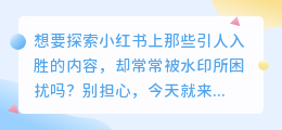 咋样可以去小红书水印？轻松几步教你搞定！