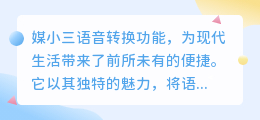 媒小三语音转换功能,轻松实现语音与文字的互换!