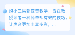 媒小三局部变音教学:轻松掌握技巧,声音魅力倍增!