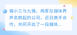 媒小三与九锤携手,共创媒体新篇章,引领行业新潮流!