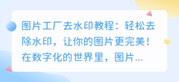 图片工厂去水印教程:轻松去除水印,让你的图片更完美!