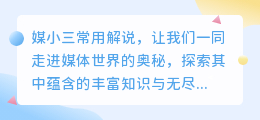 媒小三常用解说:深度剖析,让你轻松掌握媒体知识!