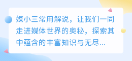 媒小三常用解说：深度剖析，让你轻松掌握媒体知识！