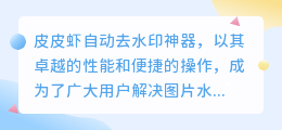 皮皮虾自动去水印神器，轻松解决图片水印烦恼！