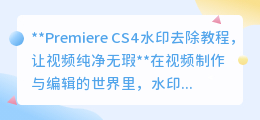 Premiere CS4水印去除教程，轻松清除视频水印