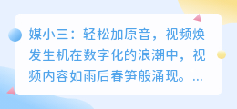 媒小三轻松加原音,让你的视频更生动!
