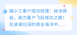 媒小三客户成功经理:秘诀揭秘,助力客户飞跃成功之路!