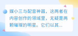 媒小三与配音神器:双重助力,让内容创作更高效!