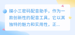媒小三密码配音助手,解锁专业音质,配音更轻松!