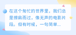 陌生人的善意，是世间最温柔的配音